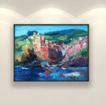 Riomaggiore Cinque Terre painting, original oil painting on canvas, hanging on a modern wall