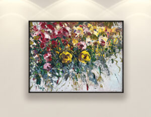 Roses painting, original oil painting on canvas hanging on a modern wall