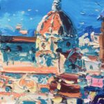 Detail of Florence oil painting on canvas, original modern textured Italian city wall art, framed, perfect for room wall decor and as unique gift for her