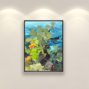 Cactus painting, original oil painting on canvas hanging on a modern wall