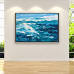 Ocean painting, original oil painting on canvas hanging on a modern wall