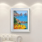 Capri painting, original oil painting on canvas hanging in a modern living room with a white sofa